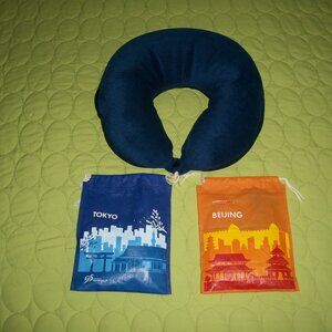 Dark Blue Micro Bead Neck Pillow with Flight Kit